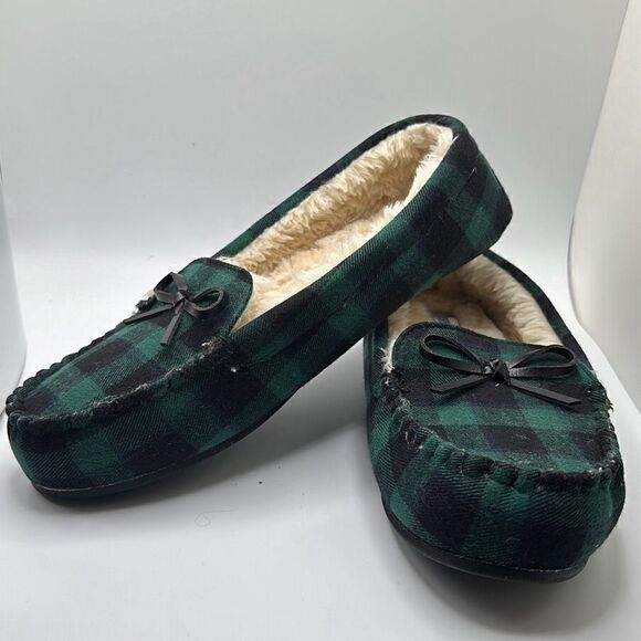 Cushionaire Women's Moccasin Slipper +Memory Foam 10 GREEN PLAID - Picture 7 of 7